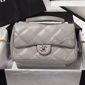 Chanel Quilted Lambskin Classic Medium Flap Bag with Top Handle AS1115 Gray 2019 (KAIS-9092510)