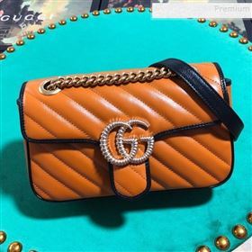 Gucci GG Diagonal Marmont Mini Bag 446744 Cognac 2019 (BLWX-9092734)