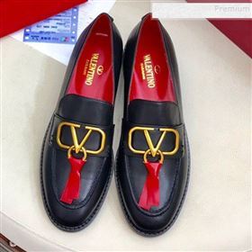 Valentino VLogo Calfskin Flat Loafers Black/Red 2019 (HUANGZ-9092806)