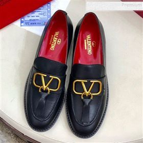 Valentino VLogo Calfskin Flat Loafers Black/Gold 2019 (HUANGZ-9092808)