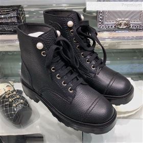 Chanel Grained Calfskin Pearl Short Boots G35154 Black 2019 (XO-9092810)