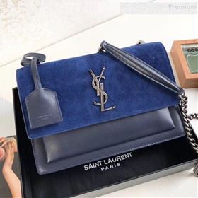 Saint Laurent Sunset Medium Shoulder Bag in Suede & Smooth Leather Blue 442906 2019 (KTS-9092591)