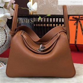 Hermes Lindy 26cm/30cm in Togo Leather with Silver Hardware Brown (Half Handmade) (AMIN-9072449)