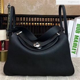 Hermes Lindy 26cm/30cm in Togo Leather with Silver Hardware All Black (Half Handmade) (AMIN-9072450)