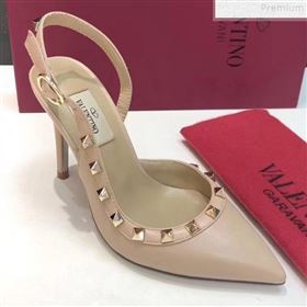 Valentino Rockstud Smooth Leather Slingback High-Heel Pump Nude 2019 (XINL-9072458)