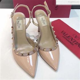 Valentino Rockstud Patent Leather Slingback High-Heel Pump Nude 2019 (XINL-9072461)