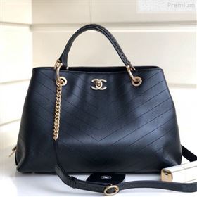 Chanel Chevron Calfskin and Snakeskin Large Zipped Shopping Bag Black 2019 (YD-9072239)