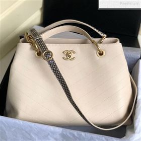 Chanel Chevron Calfskin and Snakeskin Large Zipped Shopping Bag White 2019 (YD-9072241)