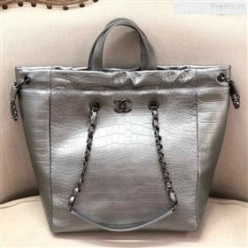 Chanel Metallic Crocodile Embossed Calfskin Large Shopping Bag AS0801 Silver 2019 (YD-9072243)