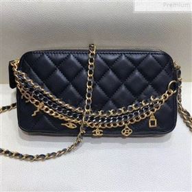 Chanel Quilted Smooth Leather Chain Tassel Clutch with Chain A86032 Black 2019 (KAIS-9072253)