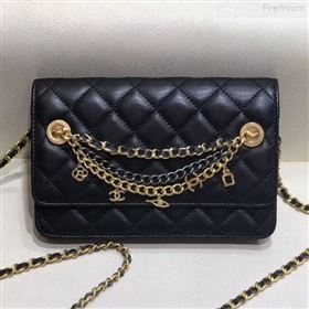 Chanel Quilted Smooth Leather Chain Tassel Wallet on Chain WOC A86031 Black 2019 (KAIS-9072255)