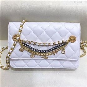 Chanel Quilted Smooth Leather Chain Tassel Wallet on Chain WOC A86031 White 2019 (KAIS-9072256)