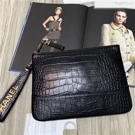 Chanel Crocodile Embossed Calfskin Large Pouch A86036 Black 2019 (KAIS-9072264)