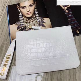 Chanel Crocodile Embossed Calfskin Large Pouch A86036 White 2019 (KAIS-9072265)