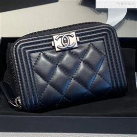 Chanel Quilted Smooth Lambskin Boy Zipped Coin Purse Black/Silver (KAIS-9072269)