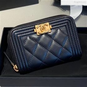 Chanel Quilted Smooth Lambskin Boy Zipped Coin Purse Black/Gold (KAIS-9072270)