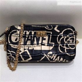 Chanel Crocodile Embossed Graffiti Printed Leather 2.55 Clutch with Chain AP0583 2019 (SMJD-9072302)