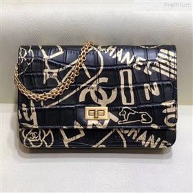 Chanel Crocodile Embossed Graffiti Printed Leather 2.55 Wallet on Chain A70328 2019 (SMJD-9072301)