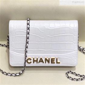 Chanel Crocodile Embossed Leather Gabrielle Wallet on Chain White 2019 (SMJD-9072304)