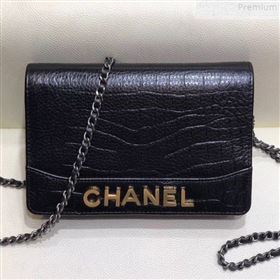 Chanel Crocodile Embossed Leather Gabrielle Wallet on Chain Black 2019 (SMJD-9072305)