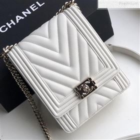 Chanel Long Chevron Smooth Lambskin Boy Flap Bag AS0130 White 2019 (FM-9072309)