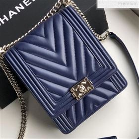 Chanel Long Chevron Smooth Lambskin Boy Flap Bag AS0130 Navy Blue 2019 (FM-9072313)