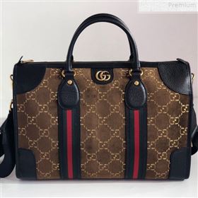 Gucci Medium GG Velvet Duffle Travel Bag 574966 Brown 2019 (BLWX-9072414)