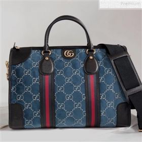 Gucci Medium GG Velvet Duffle Travel Bag 574966 Blue 2019 (BLWX-9072415)