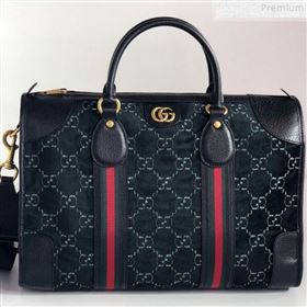 Gucci Medium GG Velvet Duffle Travel Bag 574966 Black 2019 (BLWX-9072416)