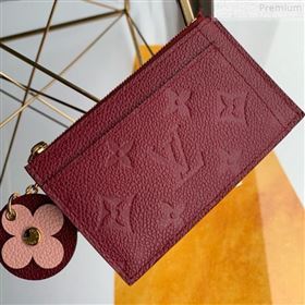 Louis Vuitton Monogram Empreinte Leather Flower Zipped Card Holder M68338 Burgundy 2019 (FANG-9072358)