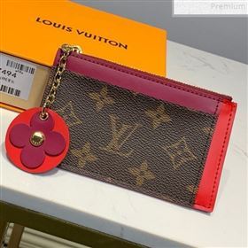 Louis Vuitton Monogram Canvas Flower Zipped Card Holder M67494 Burgundy 2019 (LVSJ-9072366)