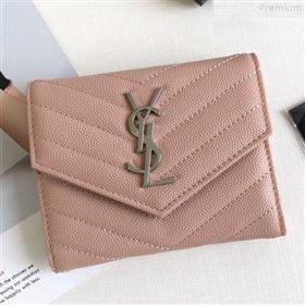 Saint Laurent Monogram Compact Tri Fold Small Wallet in Grained Leather 403943 Pink 2019 (KTSD-9072547)