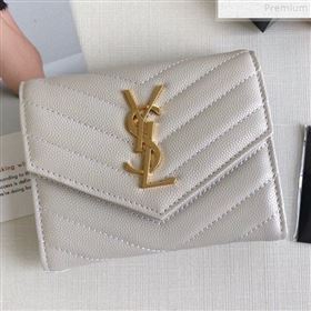 Saint Laurent Monogram Compact Tri Fold Small Wallet in Grained Leather 403943 White 2019 (KTSD-9072548)