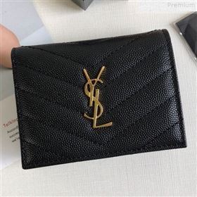 Saint Laurent Monogram Card Case in Grained Leather 530841 Black/Gold 2019 (KTSD-9072550)