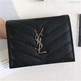 Saint Laurent Monogram Card Case in Grained Leather 530841 Black/Silver 2019 (KTSD-9072551)