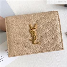 Saint Laurent Monogram Card Case in Grained Leather 530841 Apricot 2019 (KTSD-9072552)