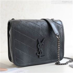 Saint Laurent Niki Chain Wallet WOC in Waxed Crinkled Vintage Leather 583103 Blue-Grey 2019 (KTSD-9072535)