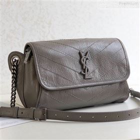 Saint Laurent Niki Body Belt Bag in Waxed Crinkled Vintage Leather 577124 Light Grey 2019 (KTSD-9072537)