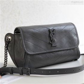 Saint Laurent Niki Body Belt Bag in Waxed Crinkled Vintage Leather 577124 Dark Grey 2019 (KTSD-9072538)