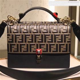 Fendi Kan I Medium Embossed FF Top Handle Bag Black/Coffee 2018 (SUSU-9072980)