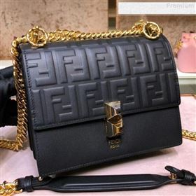 Fendi Kan I Small Raised FF Calfskin Flap Shoulder Bag Black (AEFI-9072983)