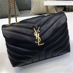 Saint Laurent Loulou Medium Shoulder Bag in "Y" Calfskin 464676 Black/Gold (B-9080521)
