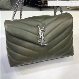 Saint Laurent Loulou Medium Shoulder Bag in "Y" Calfskin 464676 Green (B-9080523)