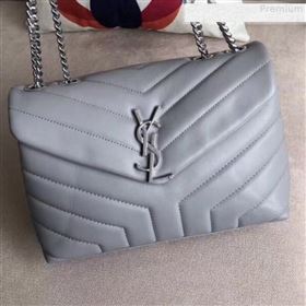 Saint Laurent Loulou Medium Shoulder Bag in "Y" Calfskin 464676 Light Grey (B-9080524)