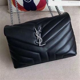 Saint Laurent Loulou Medium Shoulder Bag in "Y" Calfskin 464676 Black/Silver (B-9080522)