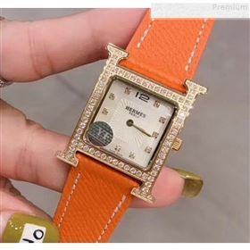 Hermes Heure H Double Jeu Quartz Movement Crystal Watch 26mm Orange/Gold 2019 (KN-9080685)
