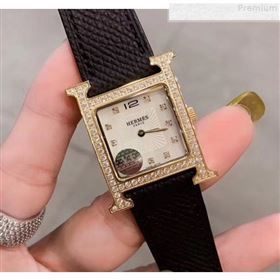 Hermes Heure H Double Jeu Quartz Movement Crystal Watch 26mm Black/Gold 2019 (KN-9080686)