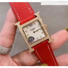 Hermes Heure H Double Jeu Quartz Movement Crystal Watch 26mm Red/Gold 2019 (KN-9080688)