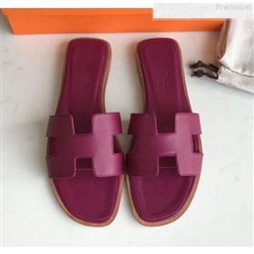 Hermes Epsom Leather Oran H Flat Slipper Sandals Violet (MD-9080605)