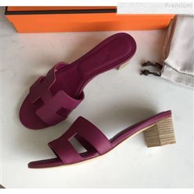 Hermes Epsom Leather Oasis Slipper Sandals With 5cm Heel Violet (MD-9080606)